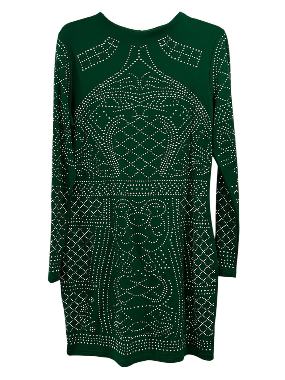 Long Sleeve Rhinestone Embellished Short Sexy Cocktail Dress Green Holiday L